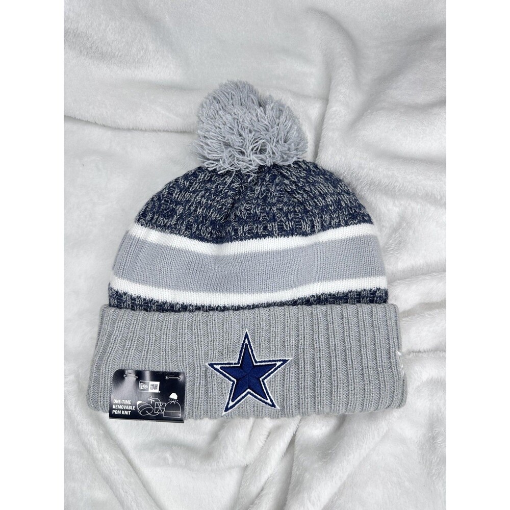 Dallas Cowboys Beanie Hat Cap Mens One Size Gray Pom NFL Football New Era